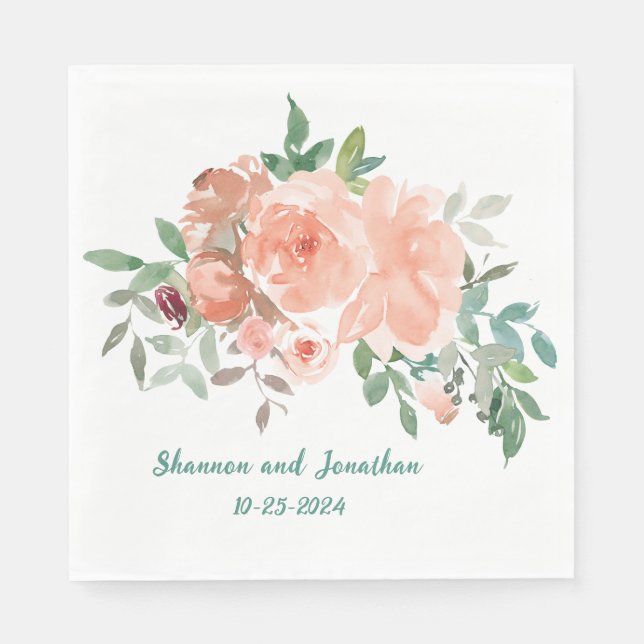 Serviette En Papier Serviettes Wedding showers personnalisées Peach Ro (Devant)