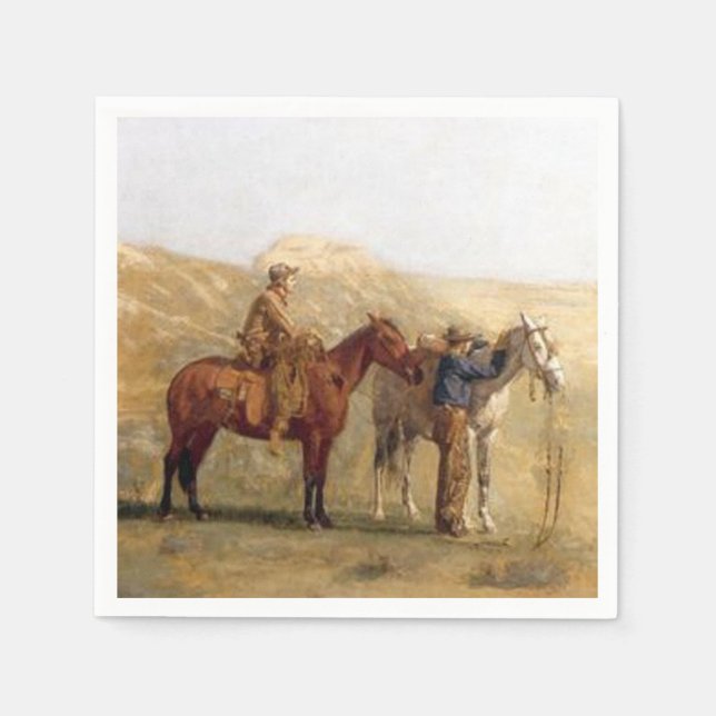 Serviette En Papier Serviettes Western Party Cowboys avec Chevaux Vint (Devant)