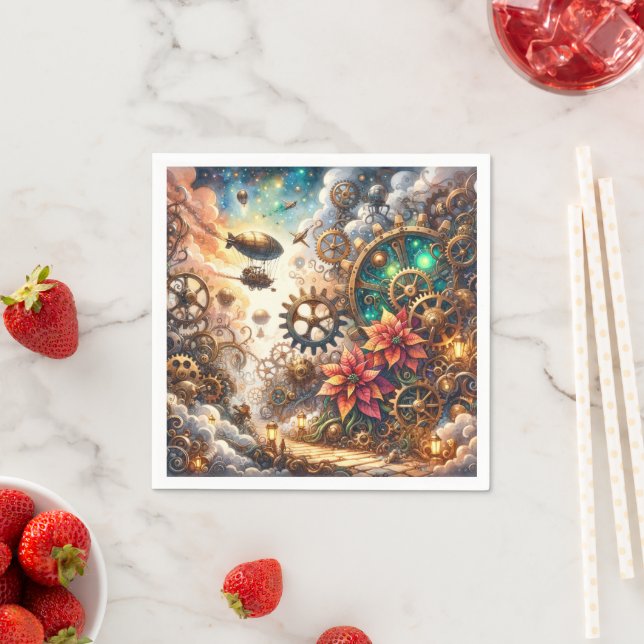 Serviette En Papier Serviettes Whimsical Steampunk Poinsettia Découpag (En situation)