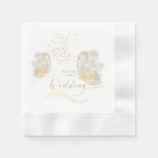 Serviette En Papier Servilleta de papel con mariposas doradas (Devant)