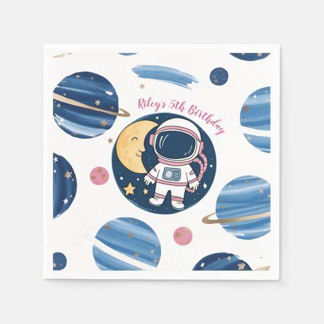 Serviette En Papier Servilleta De Papel Cumpleaños Astronauta PinkBlue (Devant)