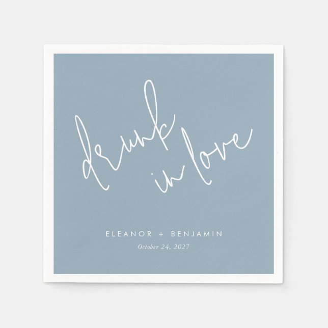 Serviette En Papier Servir dans l'amour Dusty Blue Mariage serviettes (Devant)