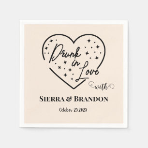 Serviette En Papier Servir dans l'amour Noir & Beige Mariage Monogramm
