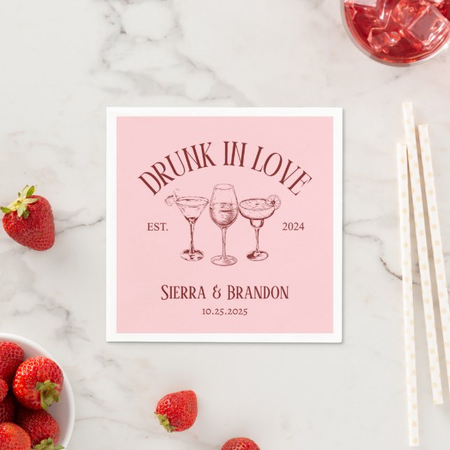 Serviette En Papier Servir dans l'amour Rouge&rose Mariage Monogramme  (En situation)
