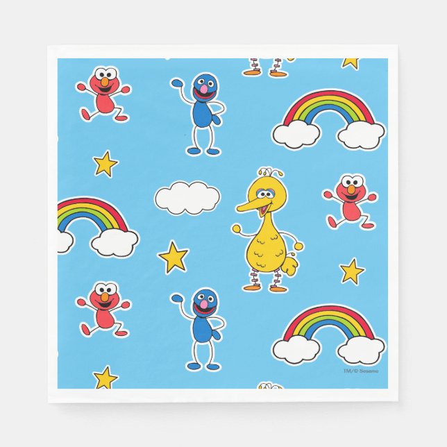 Serviette En Papier Sesame Pals Rainbow Doodley Motif (Devant)