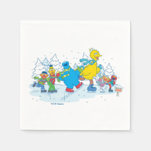 Serviette En Papier Sesame Street Amis patinant sur glace