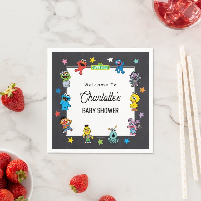 Serviette En Papier Sesame Street Characters Chalkboard Baby Shower (En situation)