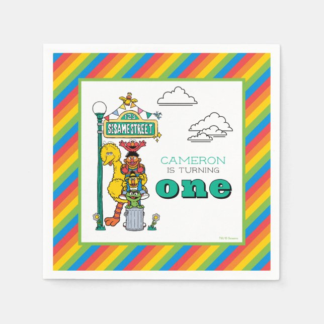 Serviette En Papier Sesame Street Characters & Street Sign Birthday Na (Devant)