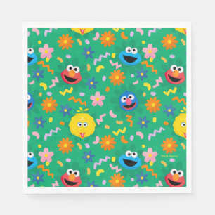 Serviette En Papier Sesame Street Green Floral Motif
