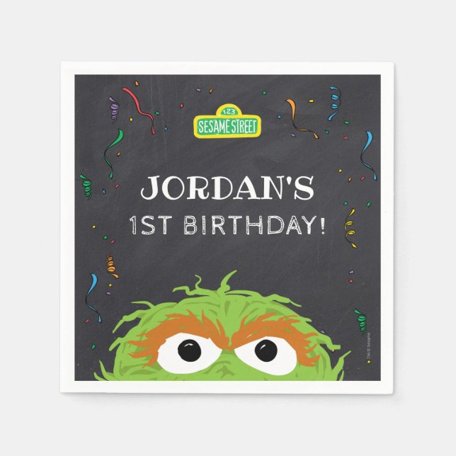 Serviette En Papier Sesame Street | Oscar Birthday Chalkboard (Devant)