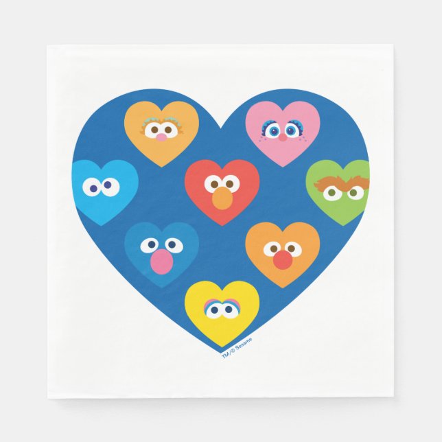 Serviette En Papier Sesame Street Valentine Hearts Motif (Devant)