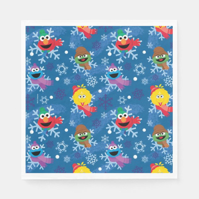 Serviette En Papier Sesame Street Winter Snowflake Motif (Devant)