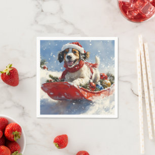Serviette En Papier Setter Anglais Chien en Luge Laissez Tomber la Nei