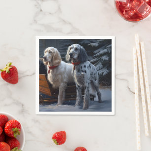 Serviette En Papier Setter anglais Sleigh enneigé Décor de Noël 