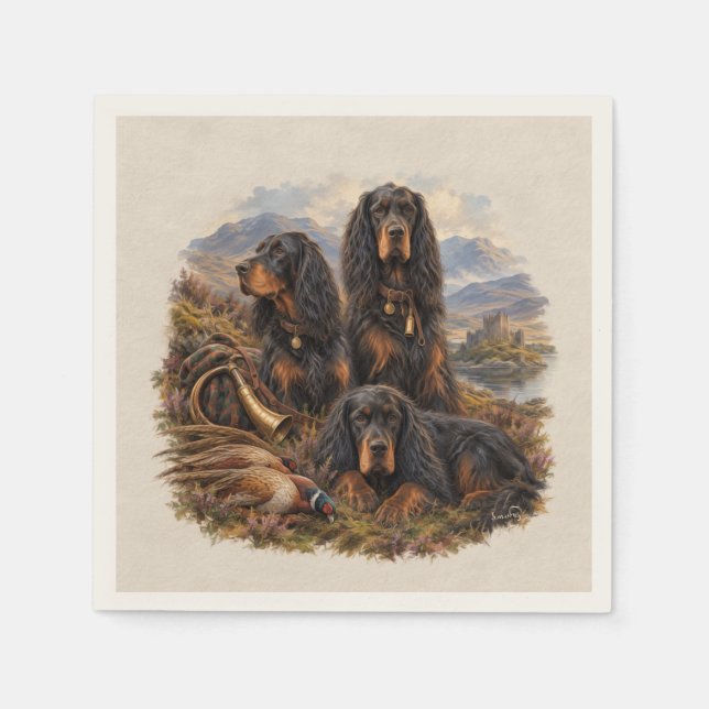 Serviette En Papier Setter Gordon avec faisans, Art (Devant)