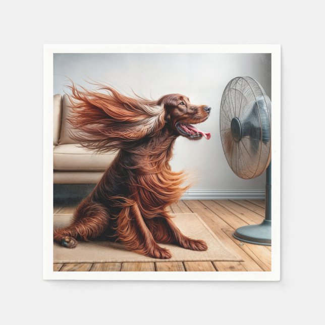 Serviette En Papier Setter Irlandais Avec Ventilateur (Devant)