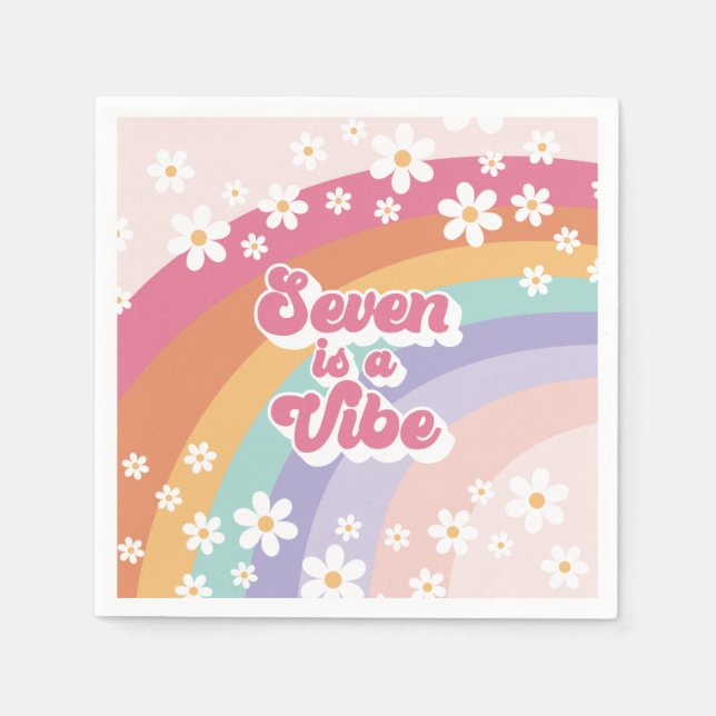 Serviette En Papier Seven est un Vibe Retro Rainbow 7e anniversaire (Devant)