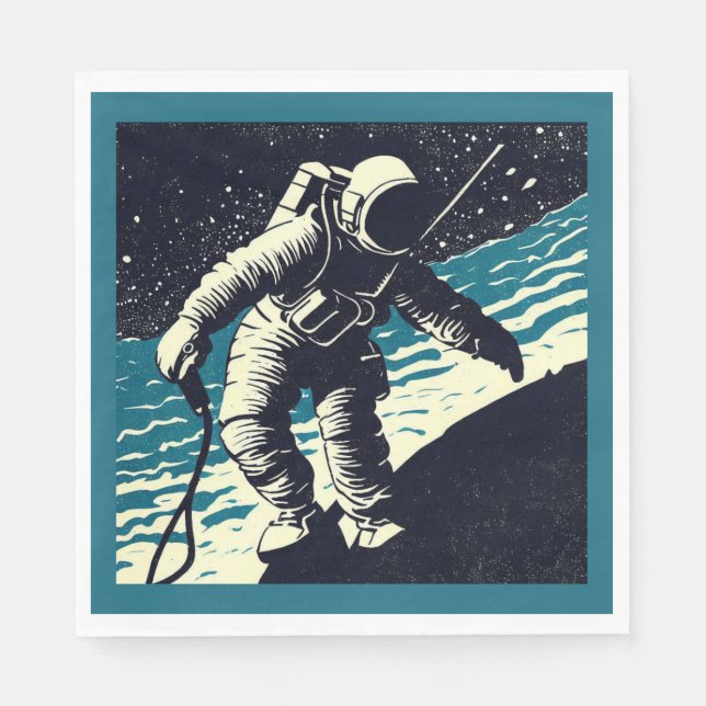 Serviette En Papier SF - Astronaut sur Spacewalk Woodcut 2 (Devant)