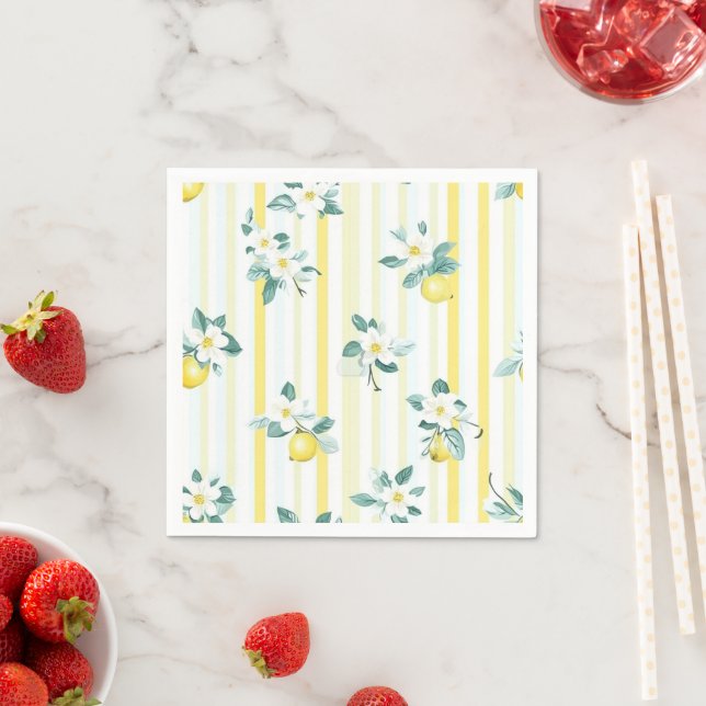 Serviette En Papier Shabby Chic Lemon Floral Series Design #12 (En situation)