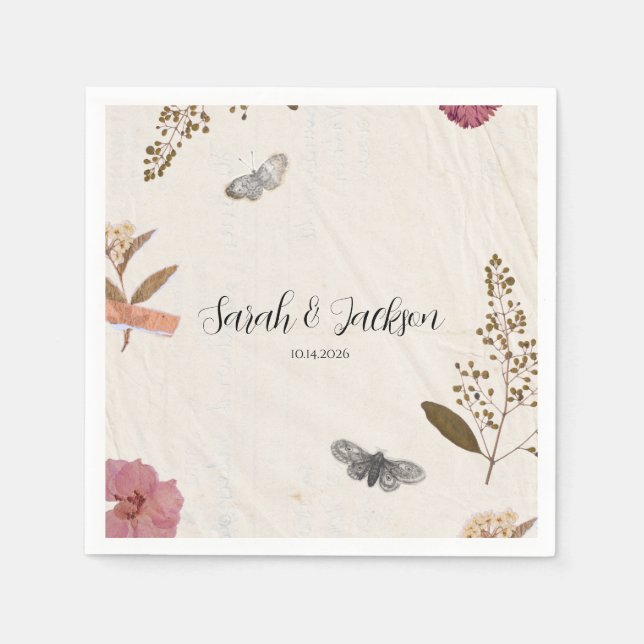 Serviette En Papier Shabby Chic Mariage Pressé Fleurs (Devant)