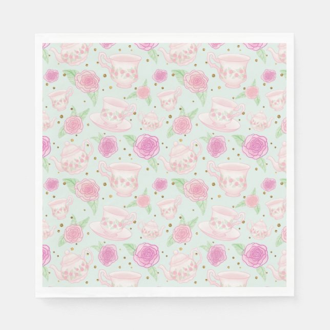 Serviette En Papier Shabby Chic Mint Et Gold Tea Party (Devant)