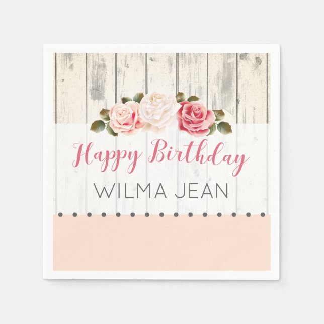 Serviette En Papier Shabby Chic Rose Rustique Bois Personnalisé Annive (Devant)