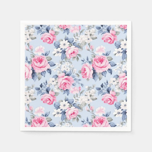 Serviette En Papier Shabby Chic Roses Roses Roses Roses Simples Motif (Devant)