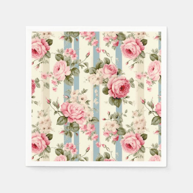 Serviette En Papier Shabby Chic Roses Vintages (Devant)