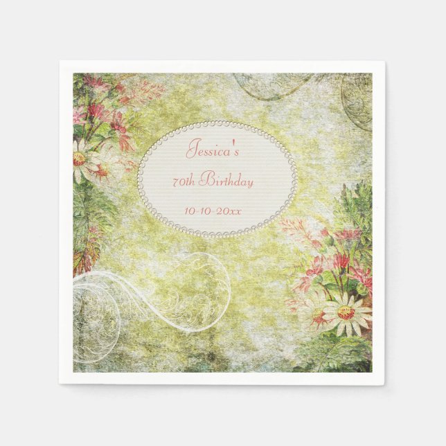 Serviette En Papier Shabby Chic Sweet 70e anniversaire & Fleur sauvage (Devant)