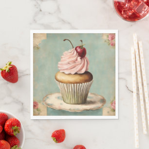Serviette En Papier Shabby Chic Vintage Campagne Française Rose Cupcak