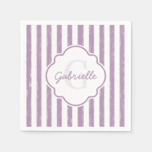 Serviette En Papier Shabby Purple Peint Stripes Monogramme et nom