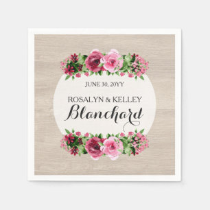 Serviette En Papier Shabby Roses Vintages Mariage en bois rustique per