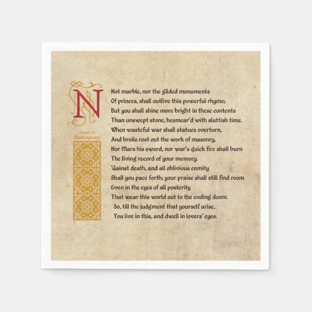 Serviette En Papier Shakespeare Sonnet 55 (LV) sur Parchemin (Devant)