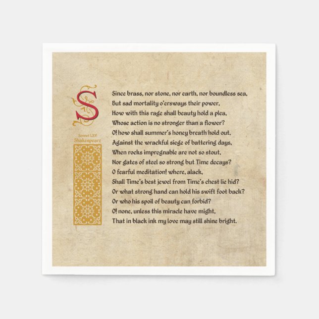 Serviette En Papier Shakespeare Sonnet 65 (LXV) sur Parchemin (Devant)