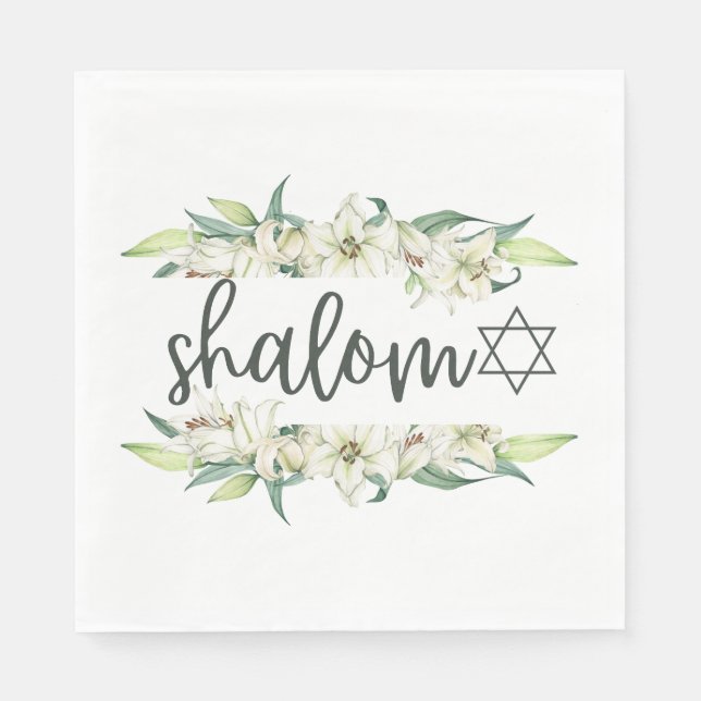 Serviette En Papier Shalom (avec Lilies et Etoile de David) (Devant)