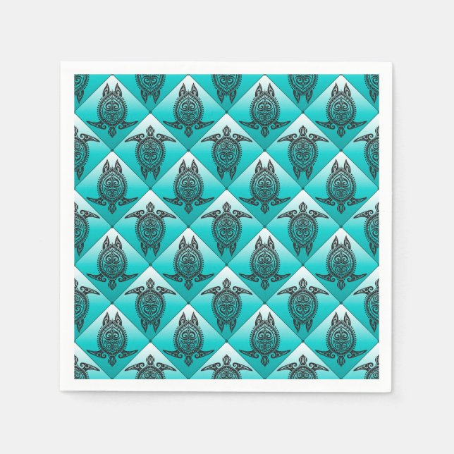 Serviette En Papier Shamanic Tortues de mer Motif - cyan (Devant)