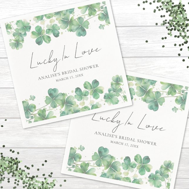 Serviette En Papier Shamrock Chanceux en Amour Réception de Mariage (Shamrock Lucky In Love Bridal Shower Napkins )