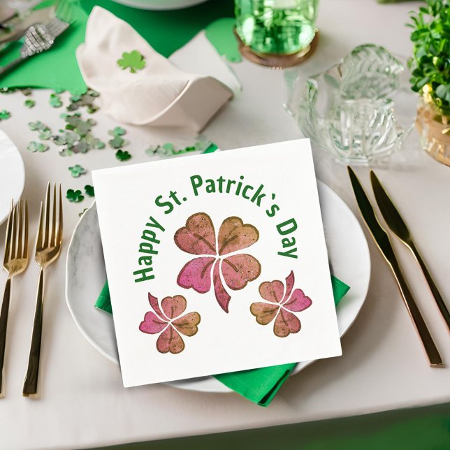 Serviette En Papier Shamrock Clover rose St Patrick`s Day Party (Créateur téléchargé)