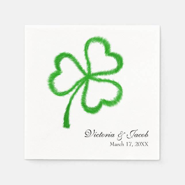 Serviette En Papier Shamrock St. Patricks Green Heart Mariage (Devant)