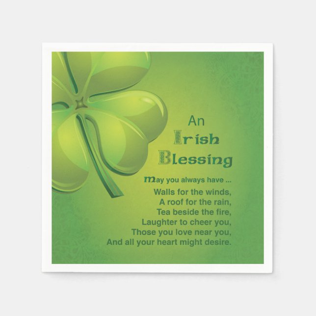 Serviette En Papier Shamrock vert d'Irlande Blessings (Devant)
