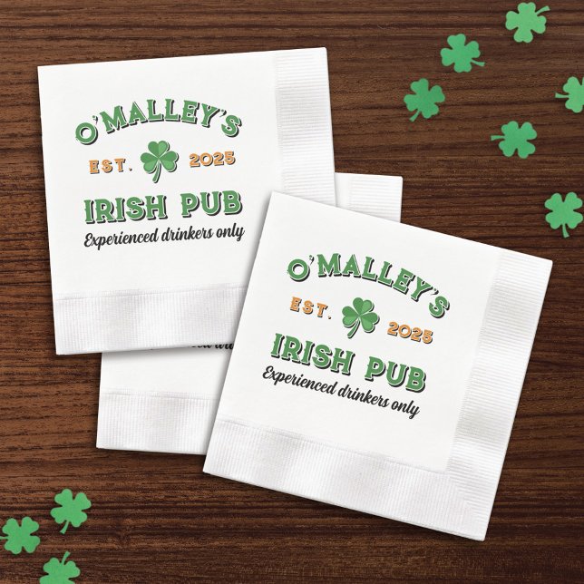 Serviette En Papier Shamrock Votre Nom Slogan Year Est. Irish Pub (Créateur téléchargé)