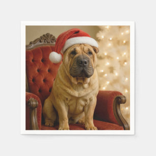 Serviette En Papier Shar-Pei de Noël avec un chapeau de Père Noël