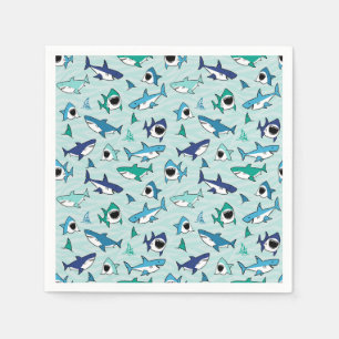 Serviette En Papier Shark Birthday Blue