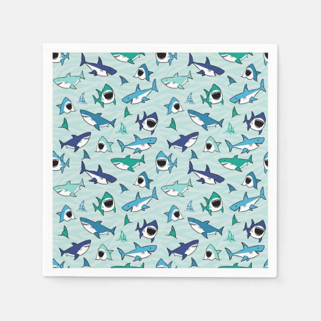 Serviette En Papier Shark Birthday Blue (Devant)