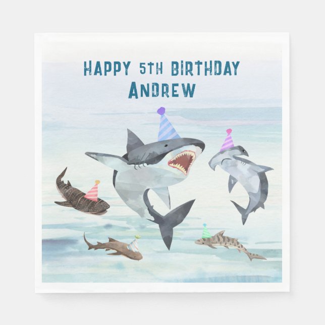 Serviette En Papier Shark Birthday Pool Party Napkins (Devant)