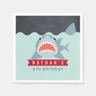 Serviette En Papier Shark Boy Navy Blue Pool Anniversaire Papier
