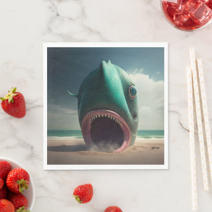 Serviette En Papier Shark sculpture on the beach