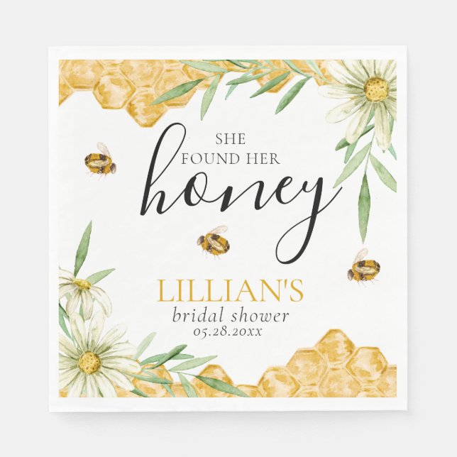 Serviette En Papier She Found Her Honey Bridal Shower Floral Bee  (Devant)