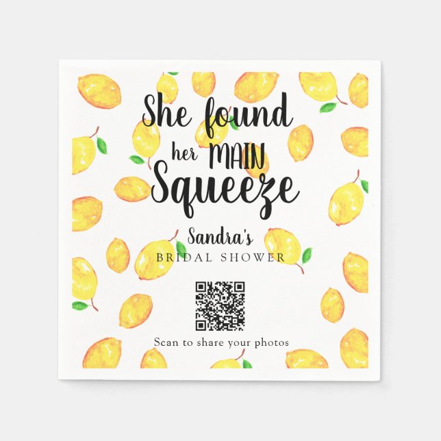 Serviette En Papier She Found Her Main Squeeze Lemon Bridal Shower QR  (Devant)