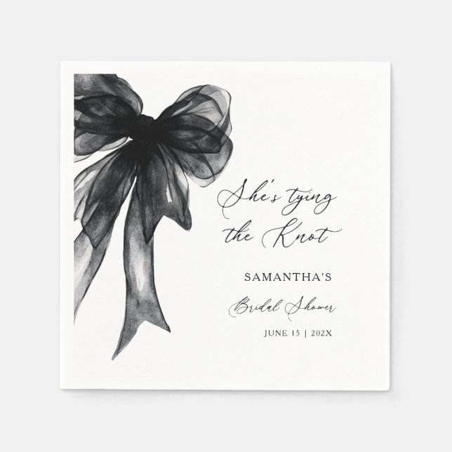 Serviette En Papier She’s Tying The Knot Black Bow Bridal Shower (Devant)